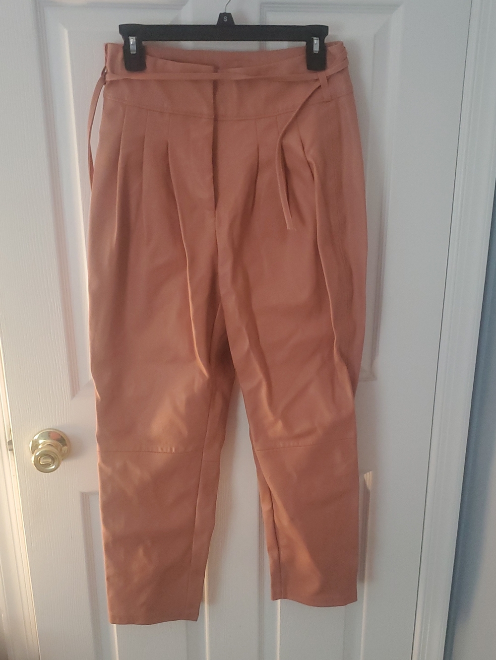 Blank NYC Blush Peach High-Waist Faux Leather Paperbag Pants